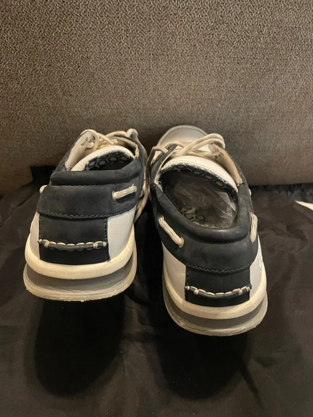 Timberland Two-Tone White and Navy Leather Boat Shoes